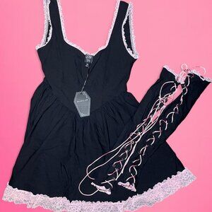NWT Dolls Kill Grave Girls Black Dress Pink Lace
